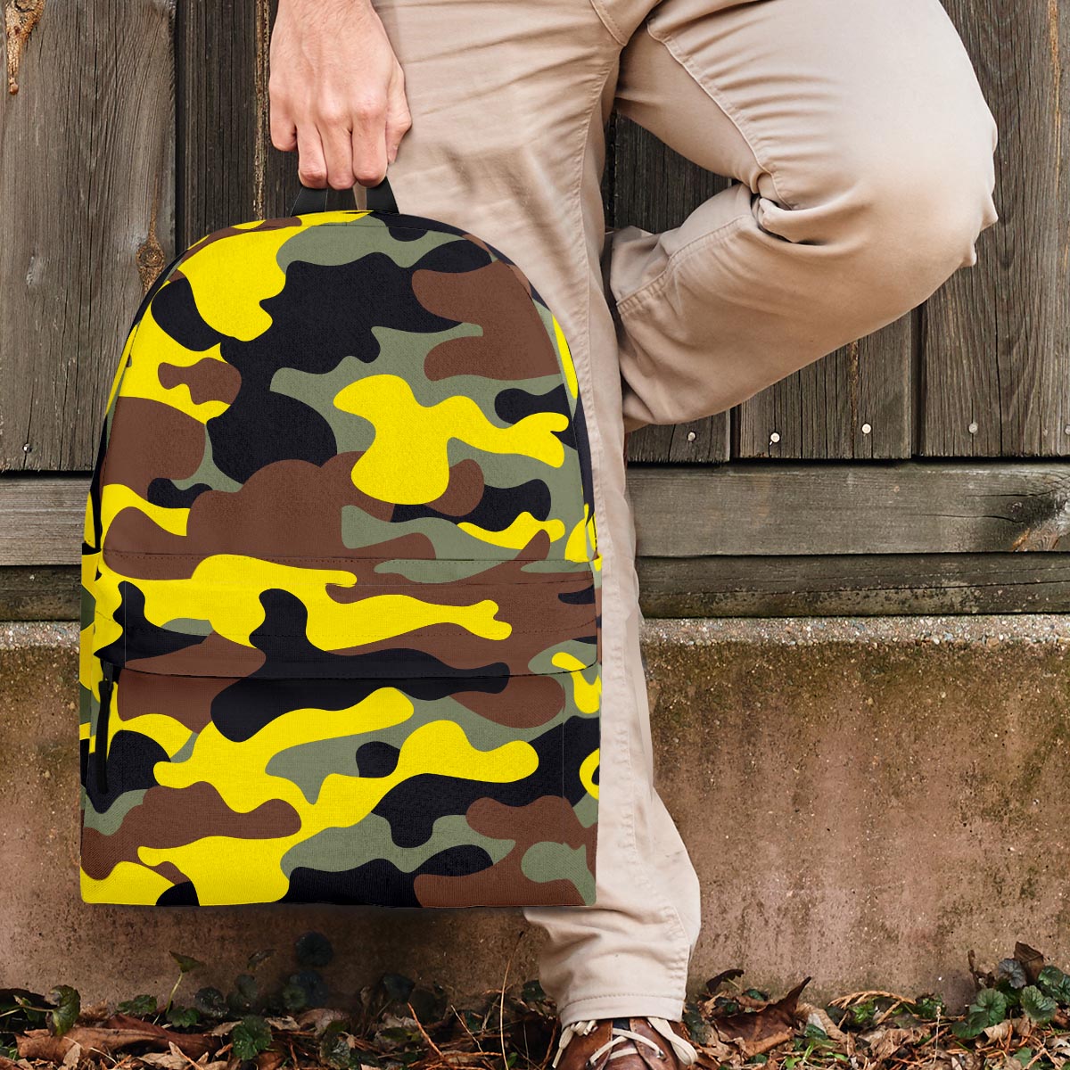 Woodland And Yellow Camo Print Backpack-grizzshop