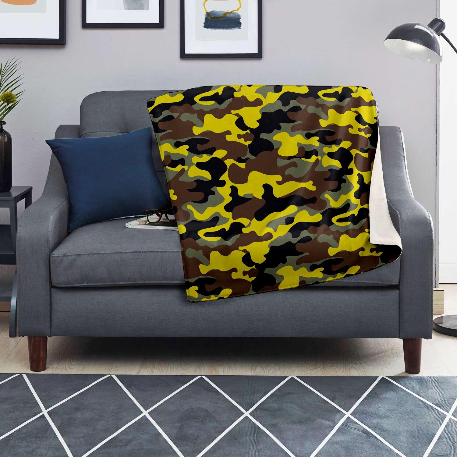 Woodland And Yellow Camo Print Blanket-grizzshop