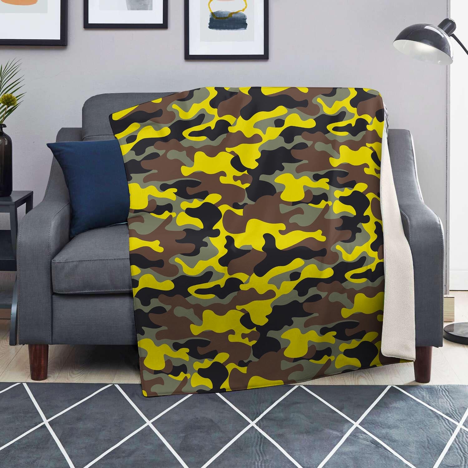 Woodland And Yellow Camo Print Blanket-grizzshop