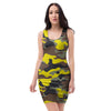 Woodland And Yellow Camo Print Bodycon Dress-grizzshop