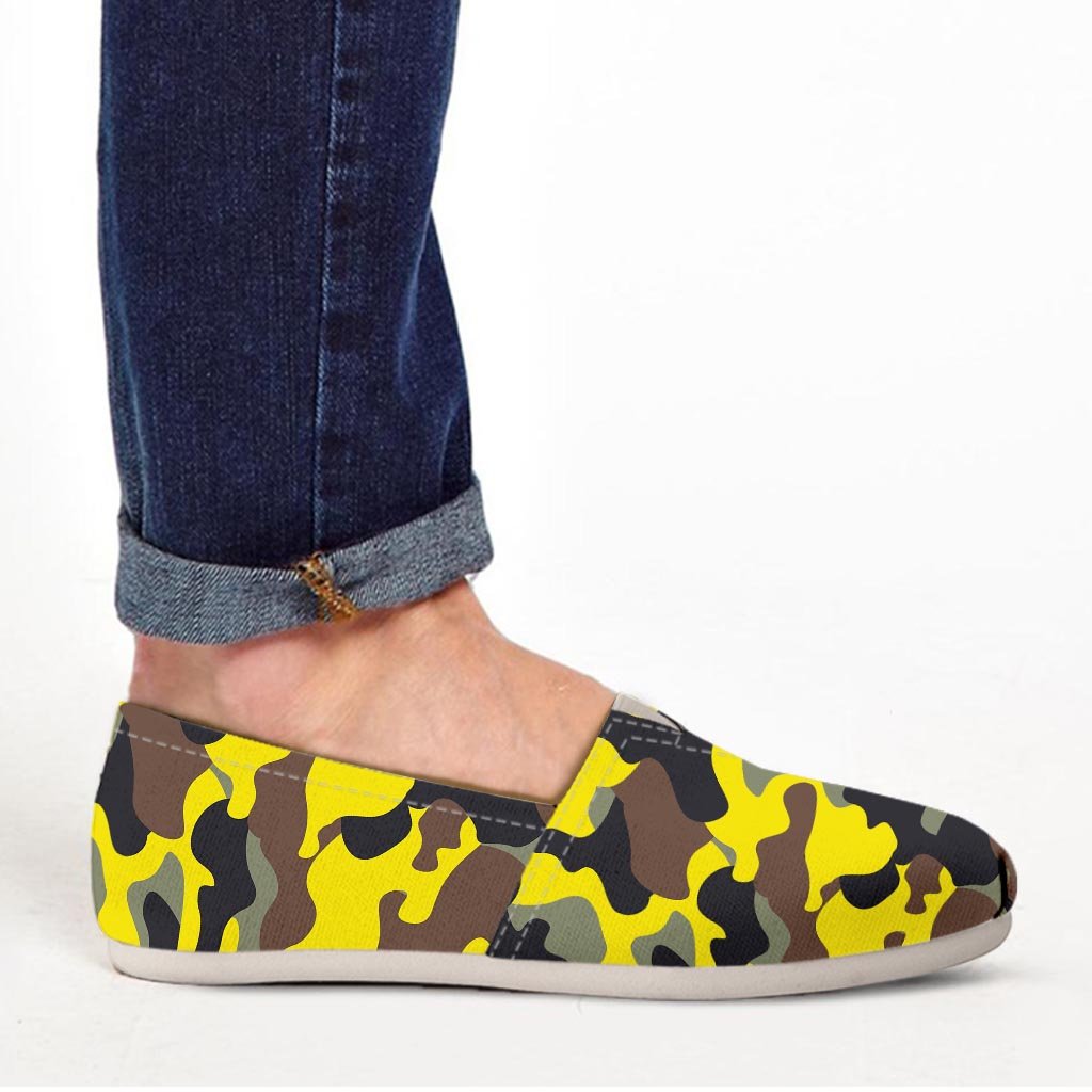 Woodland And Yellow Camo Print Canvas Shoes-grizzshop