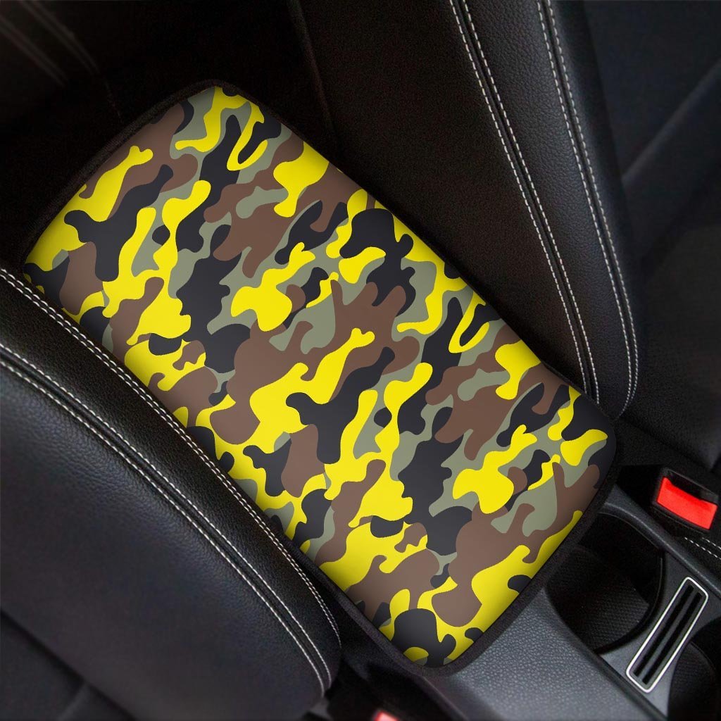 Woodland And Yellow Camo Print Car Console Cover-grizzshop