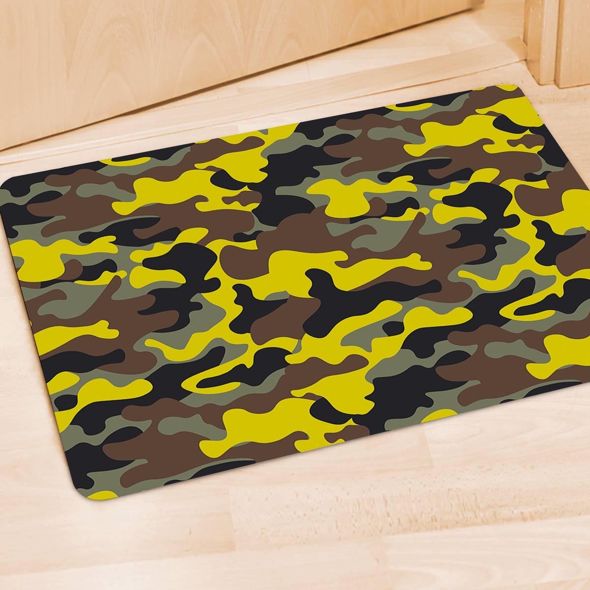 Woodland And Yellow Camo Print Door Mat-grizzshop