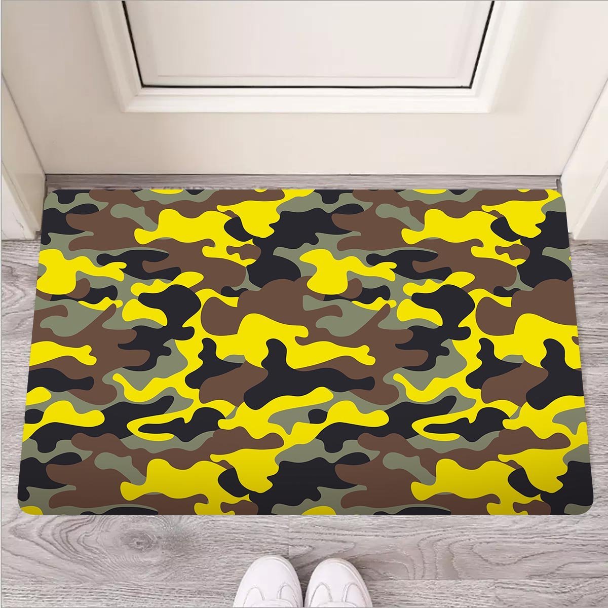 Woodland And Yellow Camo Print Door Mat-grizzshop