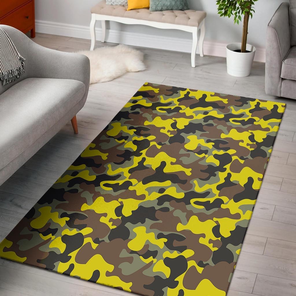 Woodland And Yellow Camo Print Floor Mat-grizzshop