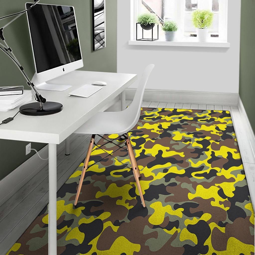 Woodland And Yellow Camo Print Floor Mat-grizzshop