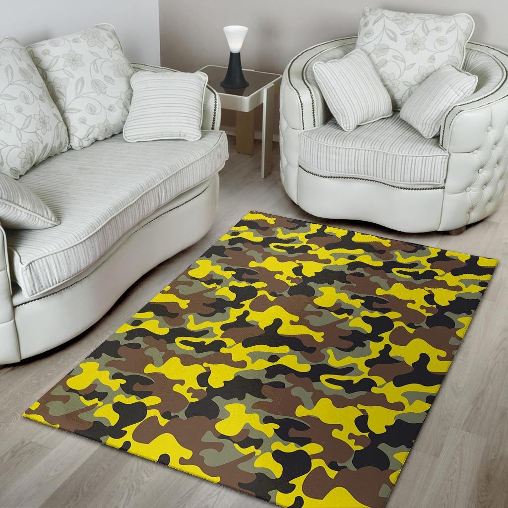 Woodland And Yellow Camo Print Floor Mat-grizzshop