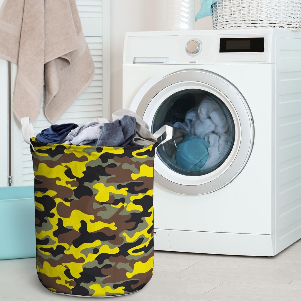 Woodland And Yellow Camo Print Laundry Basket-grizzshop