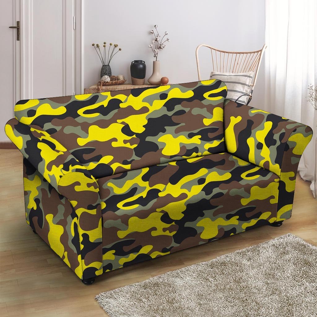 Woodland And Yellow Camo Print Loveseat Cover-grizzshop