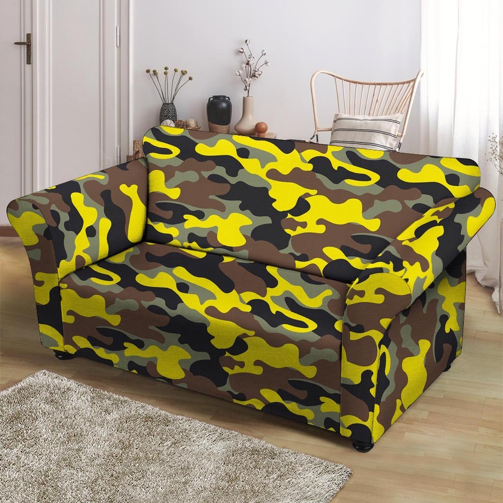 Woodland And Yellow Camo Print Loveseat Cover-grizzshop