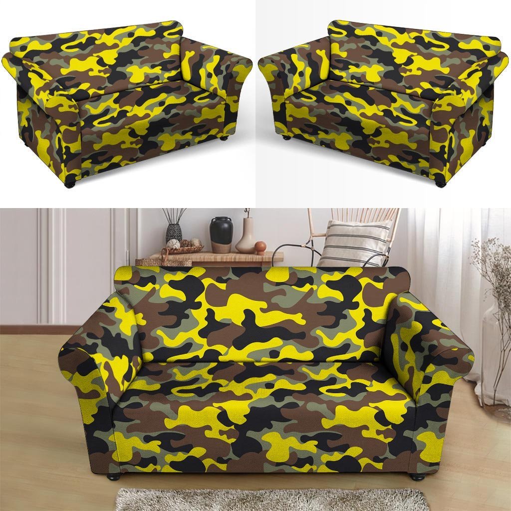 Woodland And Yellow Camo Print Loveseat Cover-grizzshop