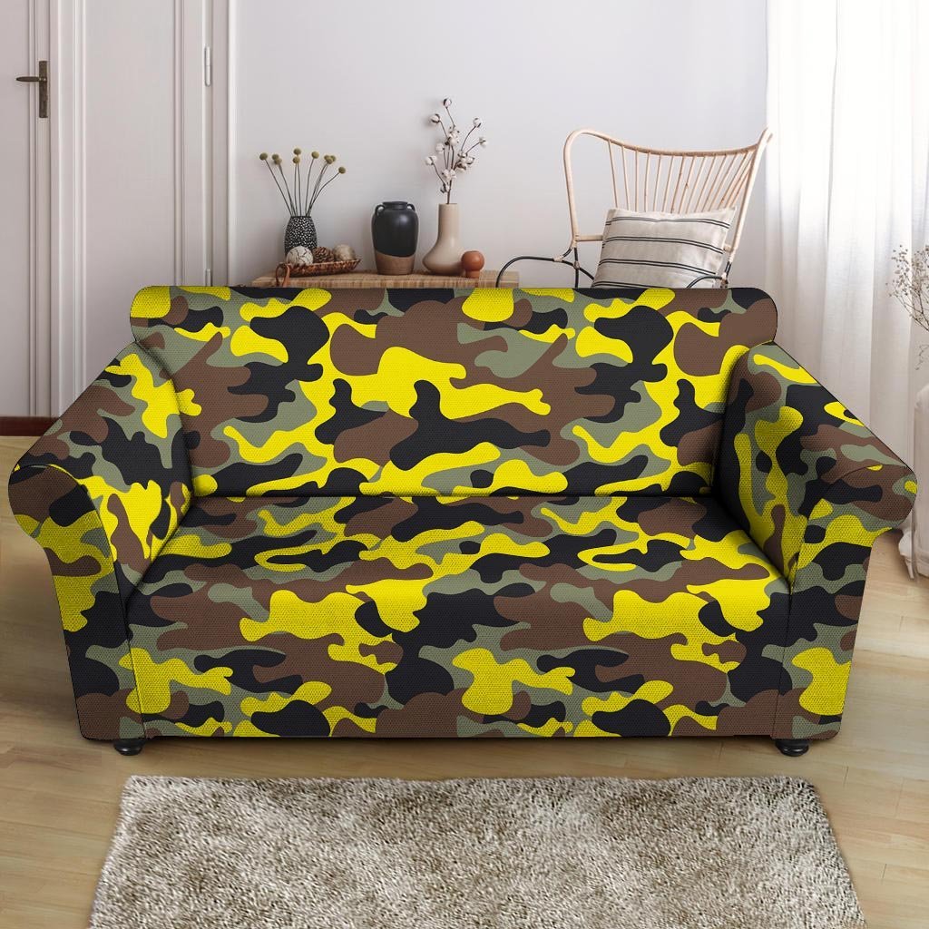 Woodland And Yellow Camo Print Loveseat Cover-grizzshop