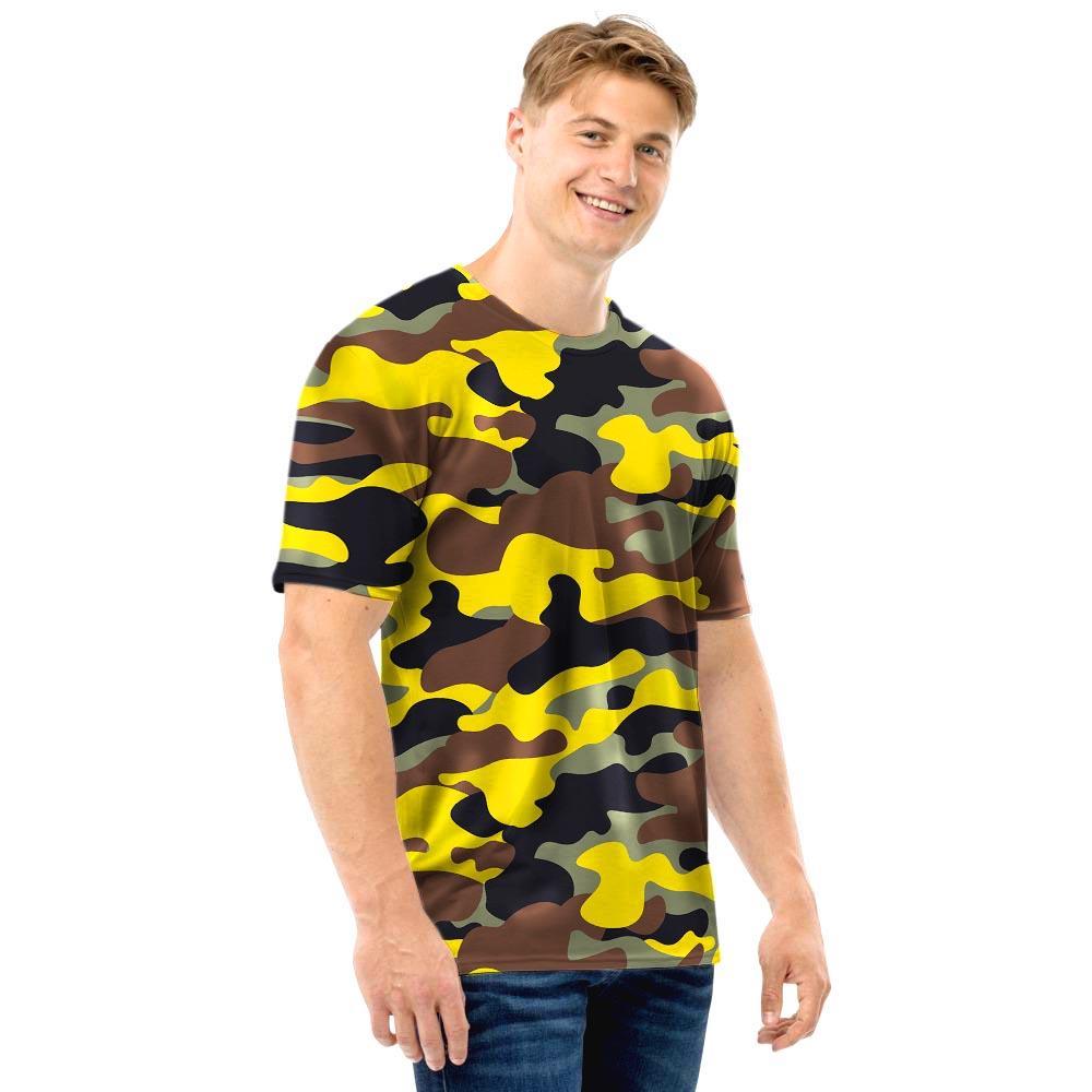 Woodland And Yellow Camo Print Men T Shirt-grizzshop