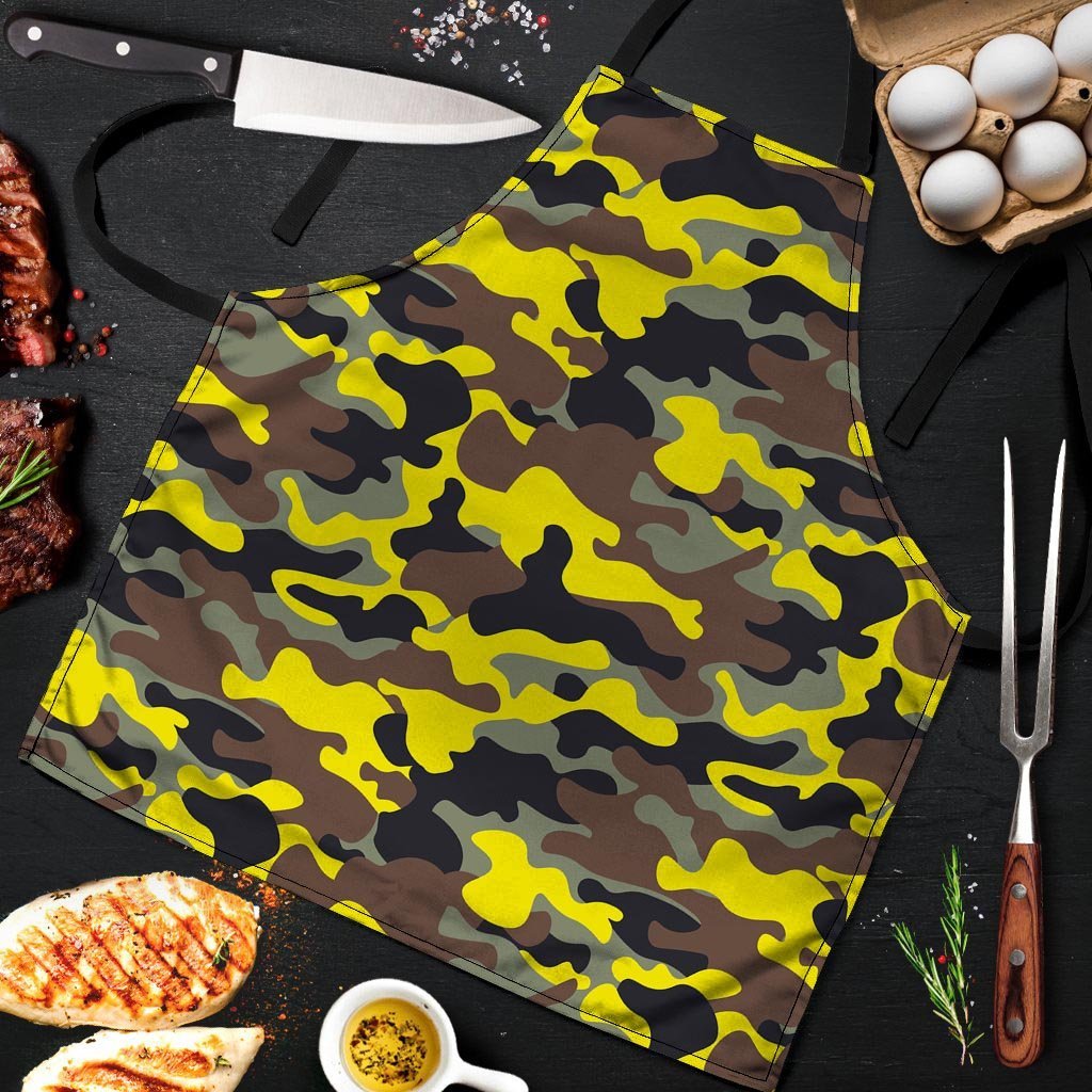 Woodland And Yellow Camo Print Men's Apron-grizzshop