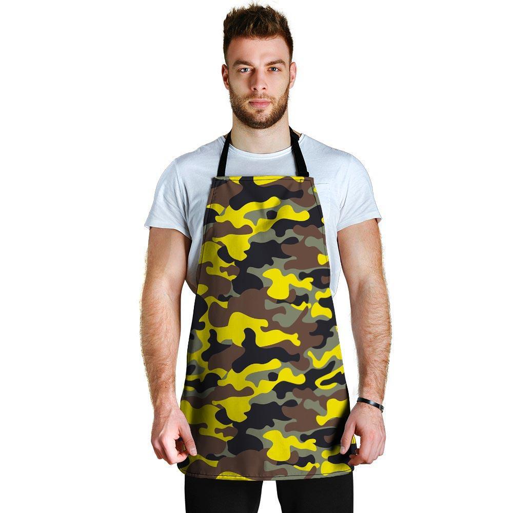 Woodland And Yellow Camo Print Men's Apron-grizzshop