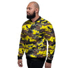 Woodland And Yellow Camo Print Men's Bomber Jacket-grizzshop