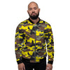 Woodland And Yellow Camo Print Men's Bomber Jacket-grizzshop