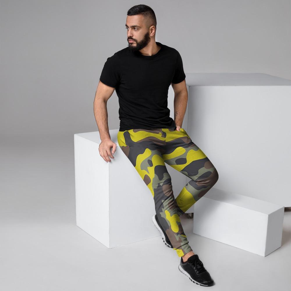 Woodland And Yellow Camo Print Men's Joggers-grizzshop