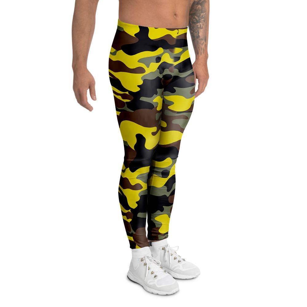 Woodland And Yellow Camo Print Men's Leggings-grizzshop