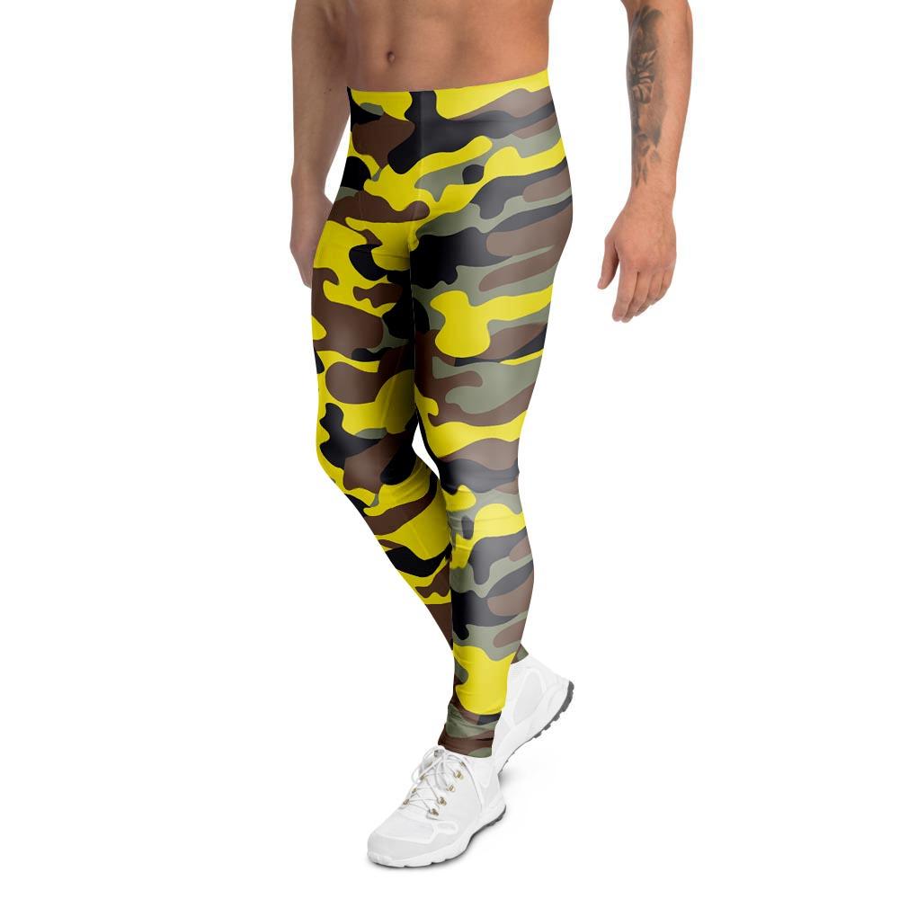 Woodland And Yellow Camo Print Men's Leggings-grizzshop