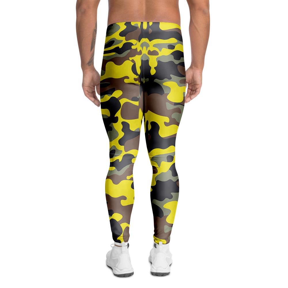 Woodland And Yellow Camo Print Men's Leggings-grizzshop