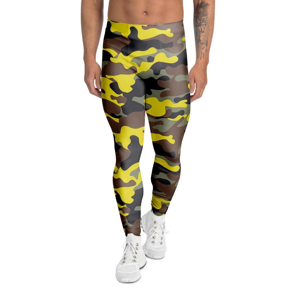 Woodland And Yellow Camo Print Men's Leggings-grizzshop