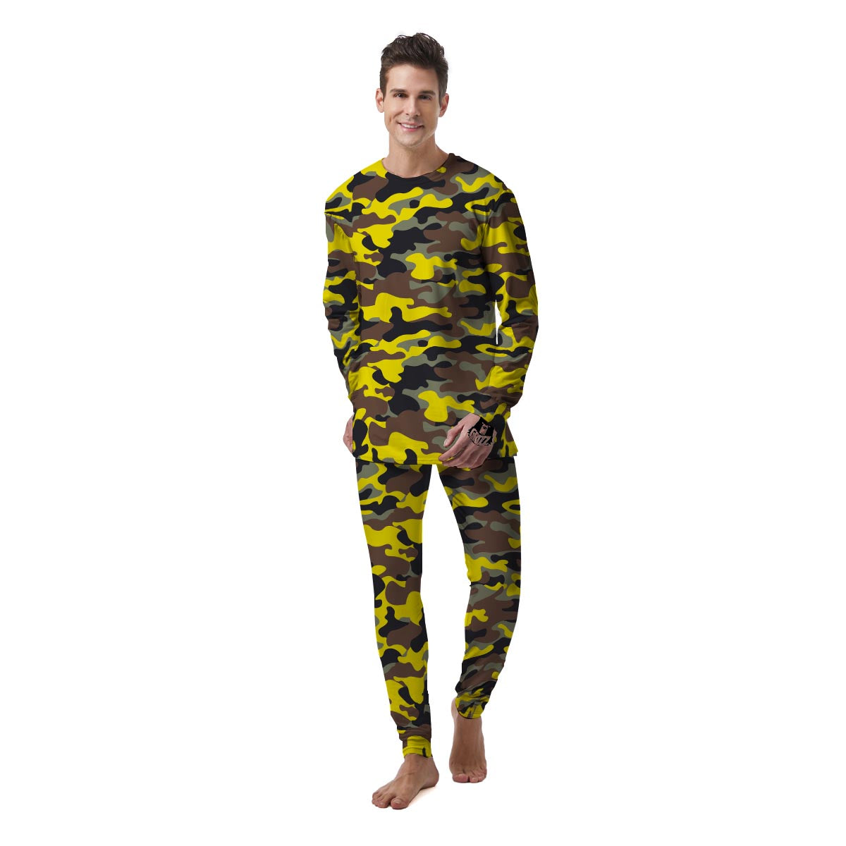 Woodland And Yellow Camo Print Men's Pajamas-grizzshop