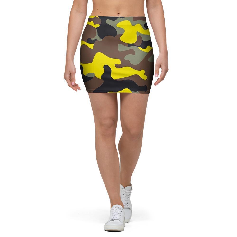 Woodland And Yellow Camo Print Mini Skirt-grizzshop