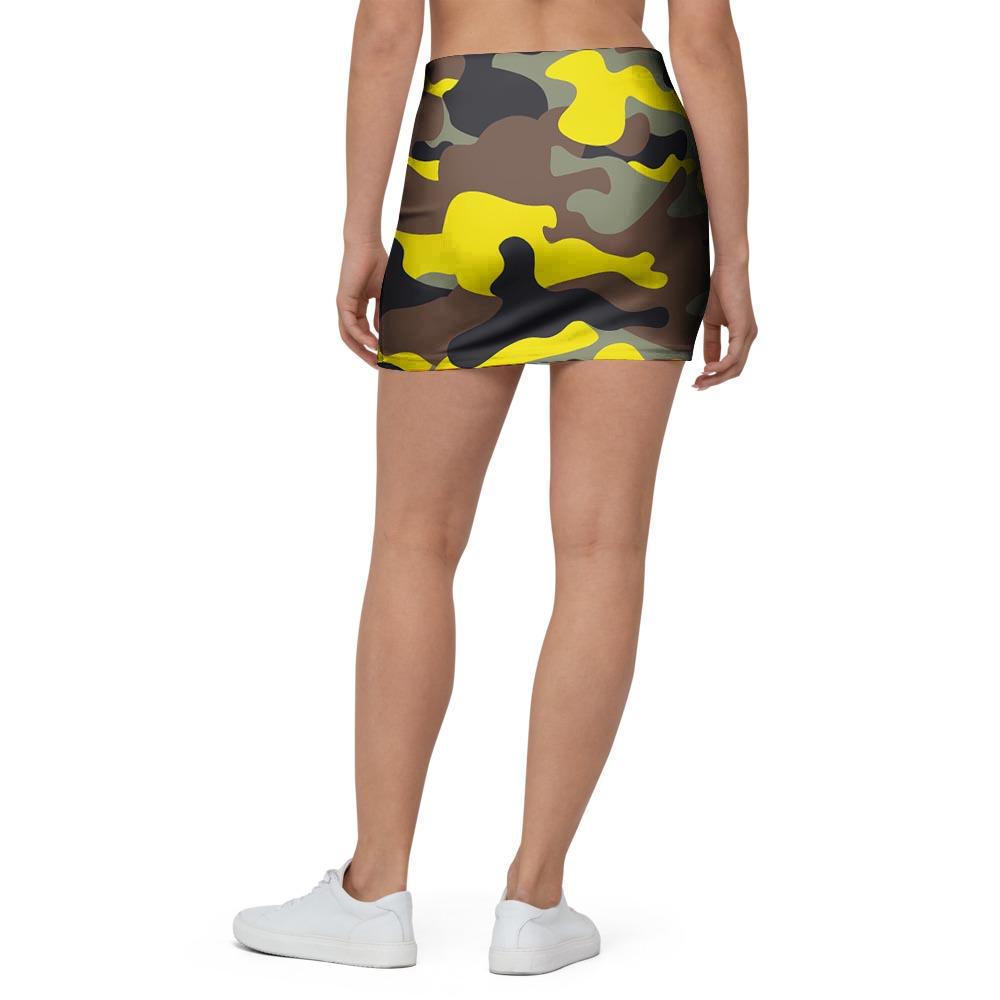 Woodland And Yellow Camo Print Mini Skirt-grizzshop