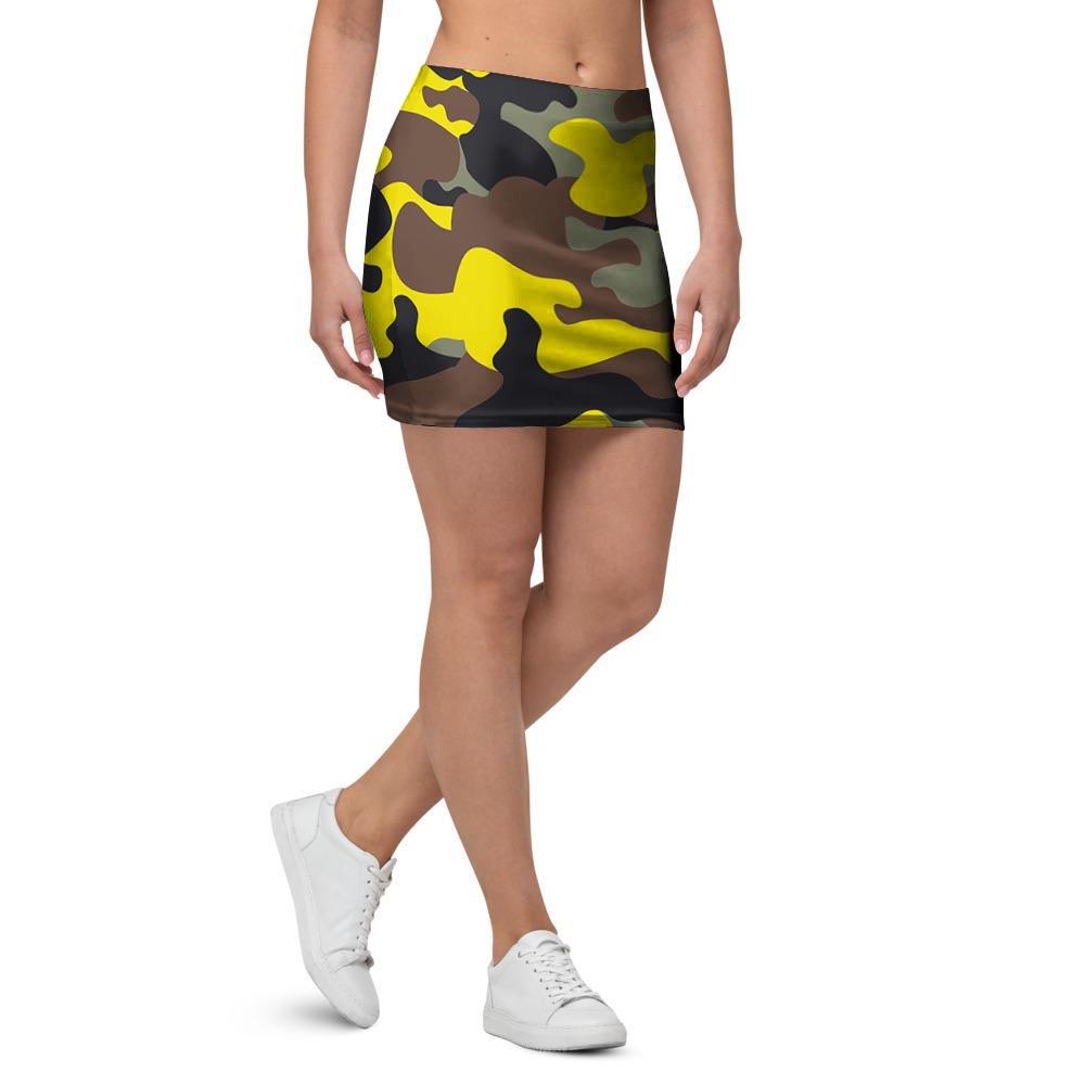 Woodland And Yellow Camo Print Mini Skirt-grizzshop