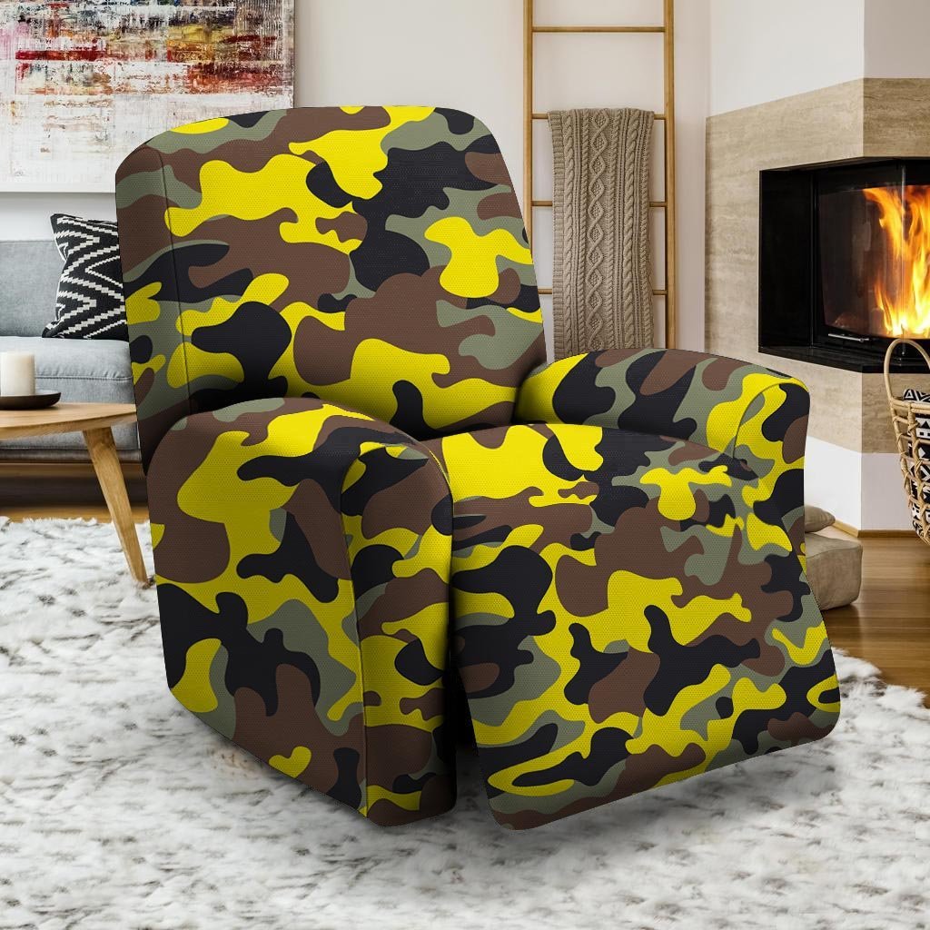 Woodland And Yellow Camo Print Recliner Cover-grizzshop