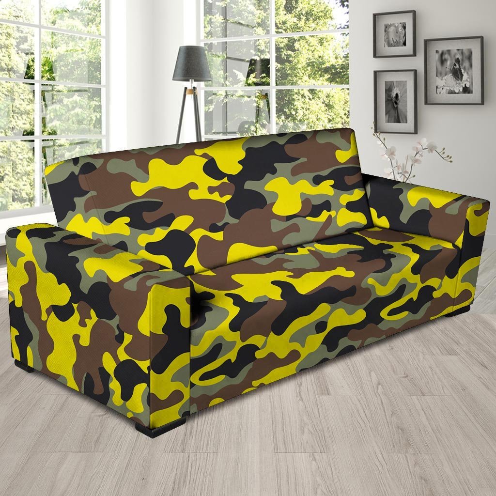 Woodland And Yellow Camo Print Sofa Cover-grizzshop