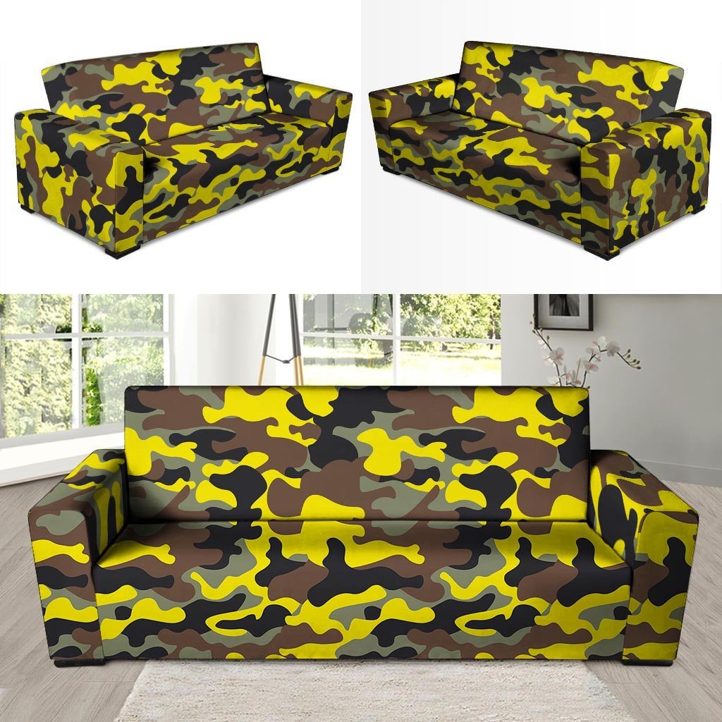 Woodland And Yellow Camo Print Sofa Cover-grizzshop