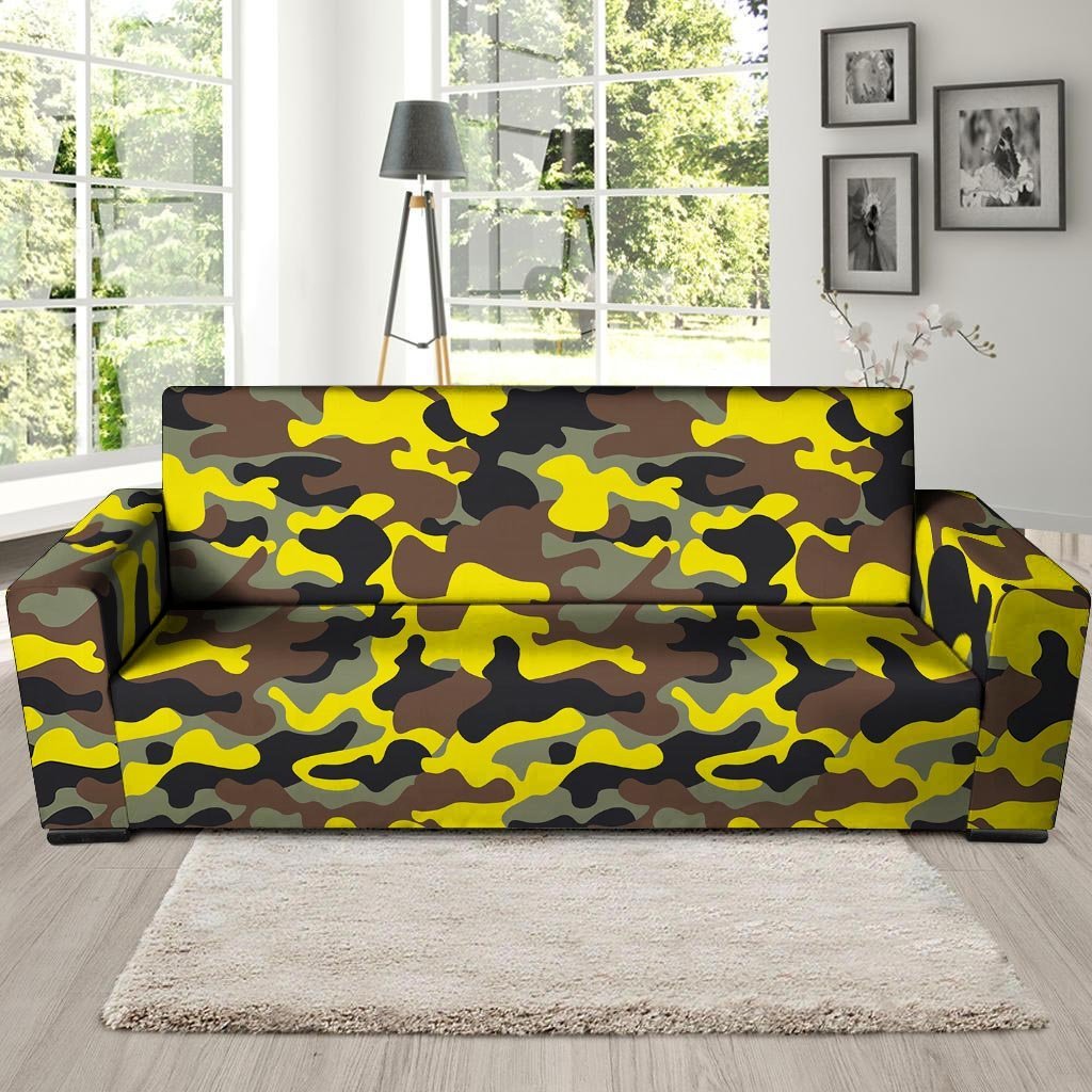 Woodland And Yellow Camo Print Sofa Cover-grizzshop