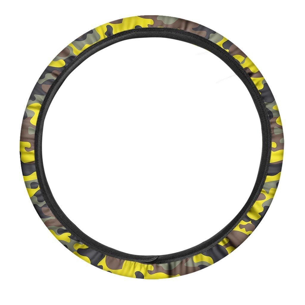 Woodland And Yellow Camo Print Steering Wheel Cover-grizzshop