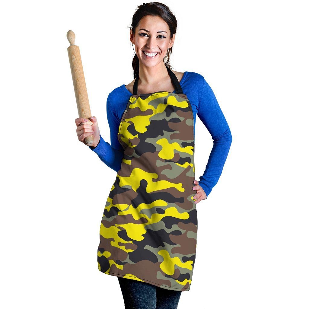 Woodland And Yellow Camo Print Women's Apron-grizzshop