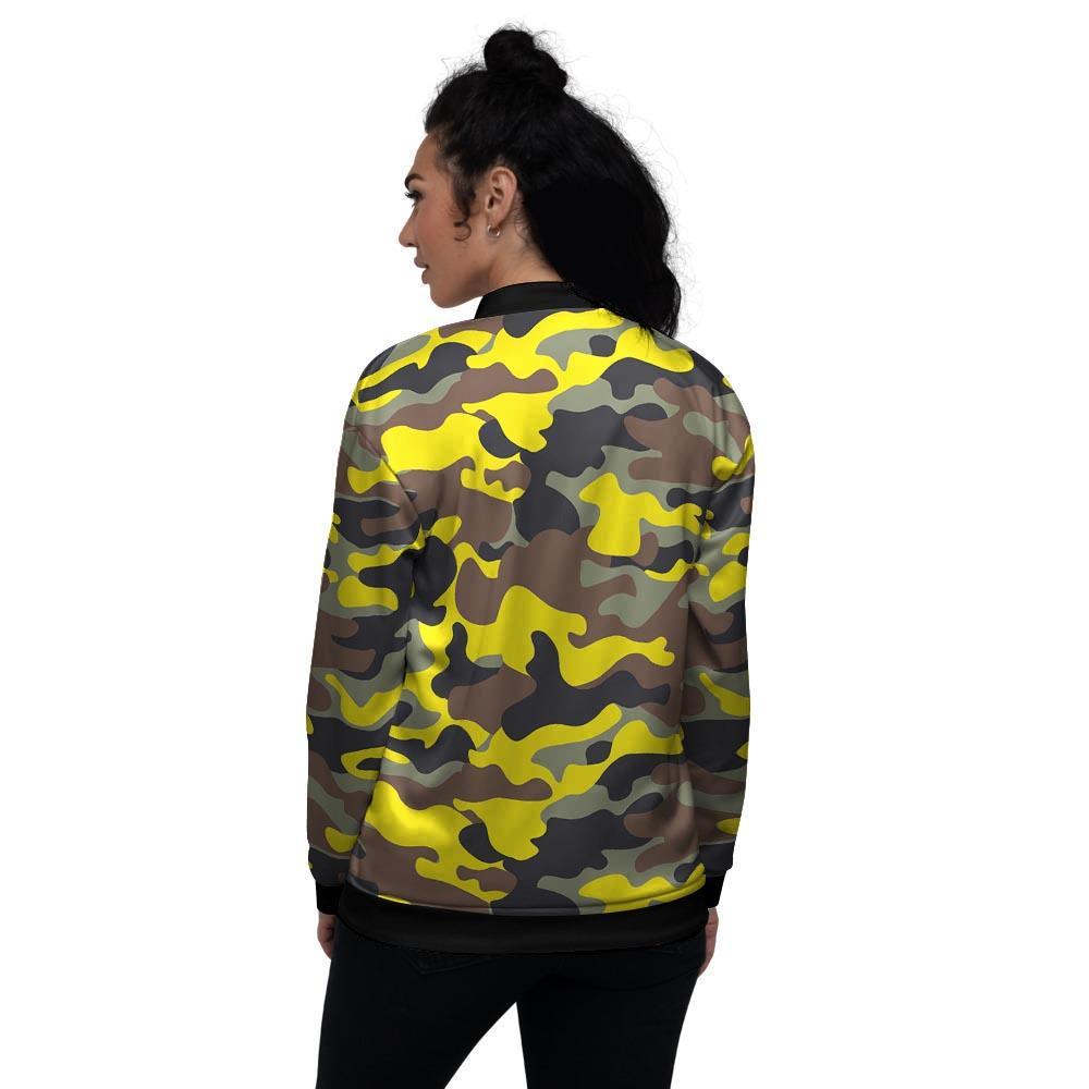 Woodland And Yellow Camo Print Women's Bomber Jacket-grizzshop