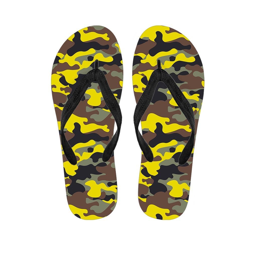 Woodland And Yellow Camo Print Women's Flip Flops-grizzshop