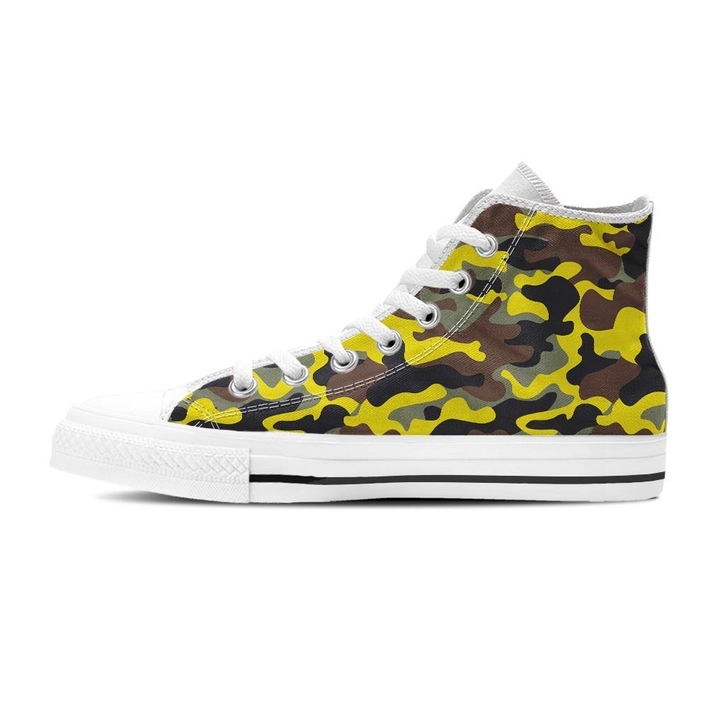 Woodland And Yellow Camo Print Women's High Top Shoes-grizzshop