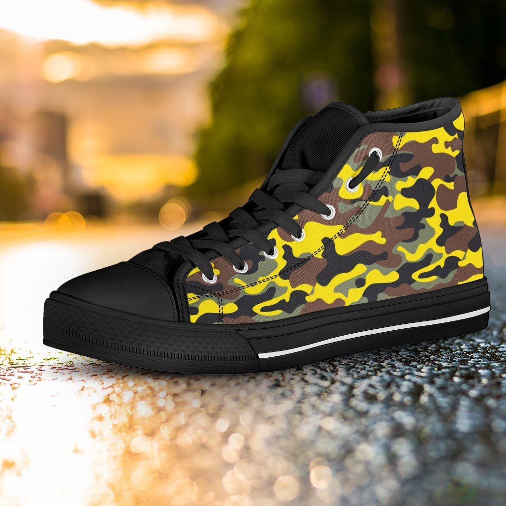 Woodland And Yellow Camo Print Women's High Top Shoes-grizzshop