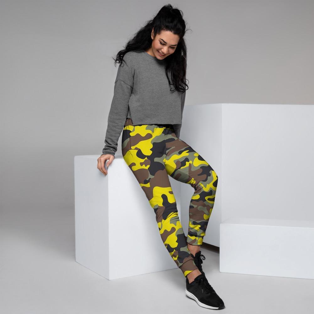 Woodland And Yellow Camo Print Women's Joggers-grizzshop