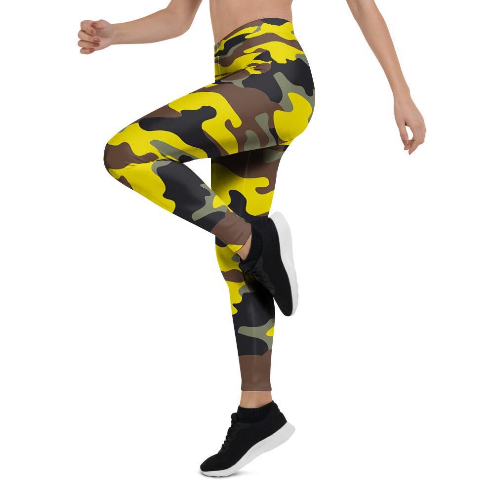 Woodland And Yellow Camo Print Women's Leggings-grizzshop