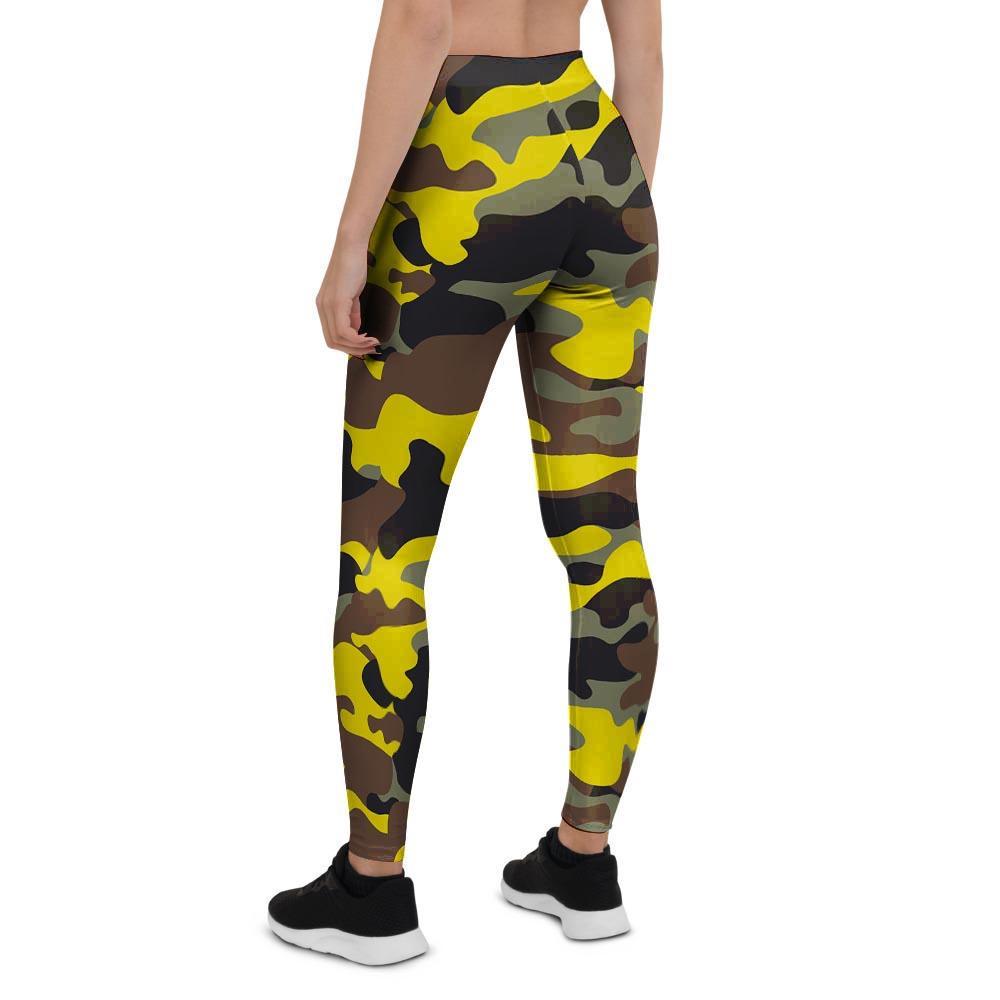 Woodland And Yellow Camo Print Women's Leggings-grizzshop