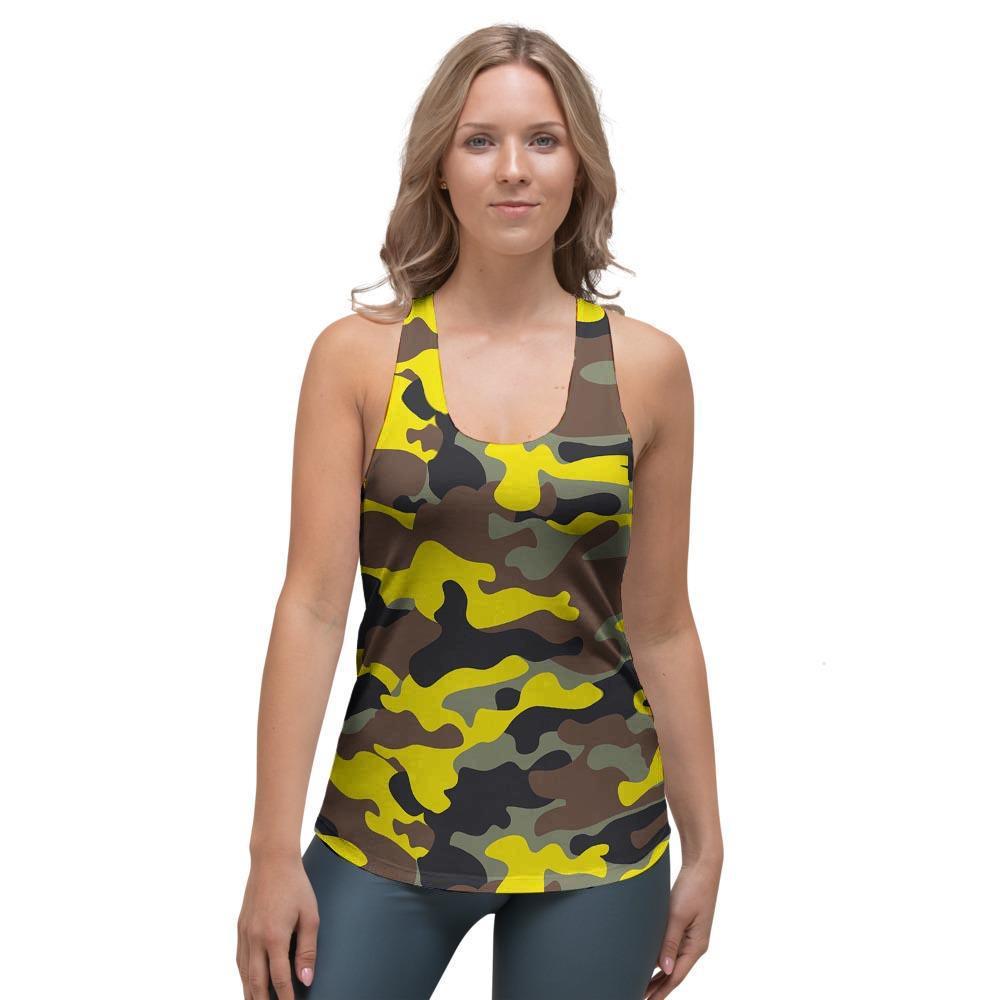 Woodland And Yellow Camo Print Women's Racerback Tank Top-grizzshop