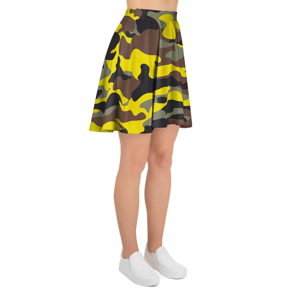 Woodland And Yellow Camo Print Women's Skirt-grizzshop