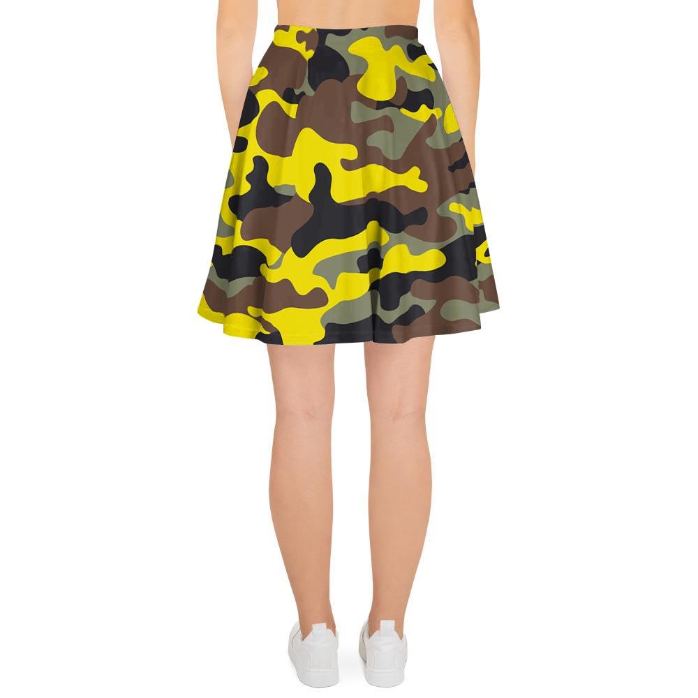 Woodland And Yellow Camo Print Women's Skirt-grizzshop