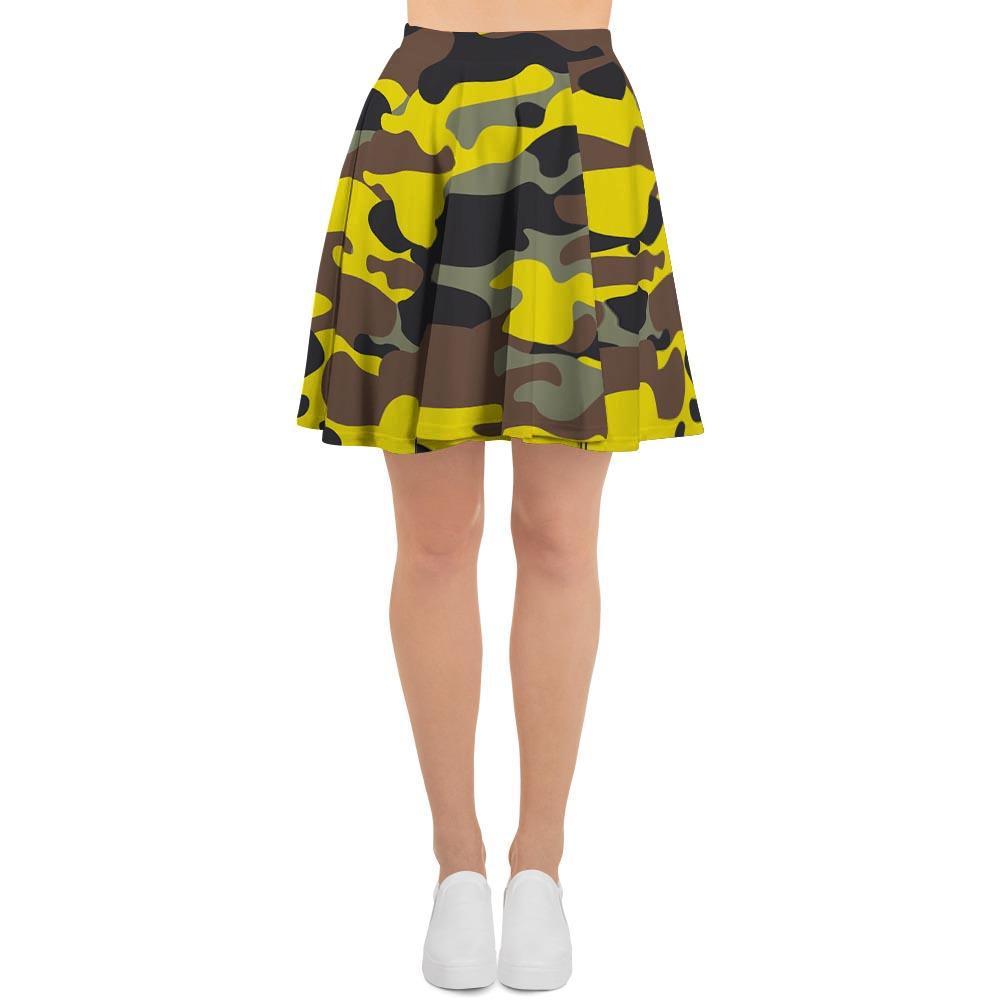 Woodland And Yellow Camo Print Women's Skirt-grizzshop