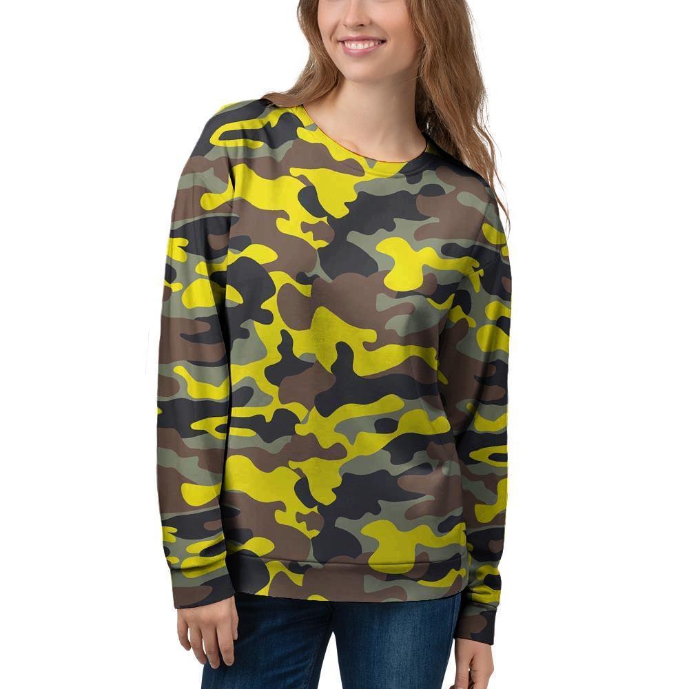 Woodland And Yellow Camo Print Women's Sweatshirt-grizzshop