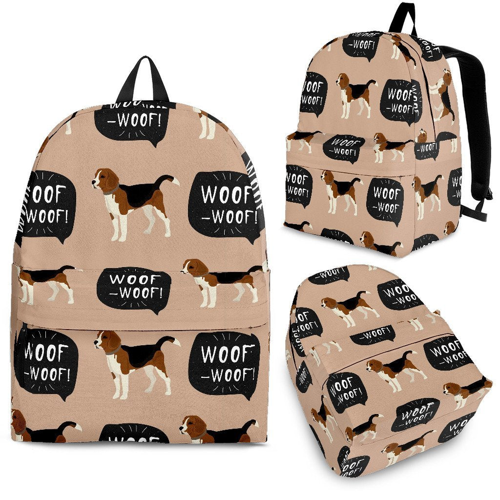Woof Woof Beagle Pattern Print Backpack-grizzshop