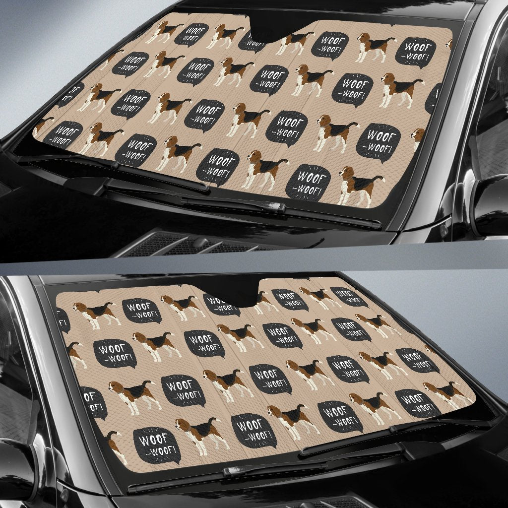 Woof Woof Beagle Pattern Print Car Sun Shade-grizzshop